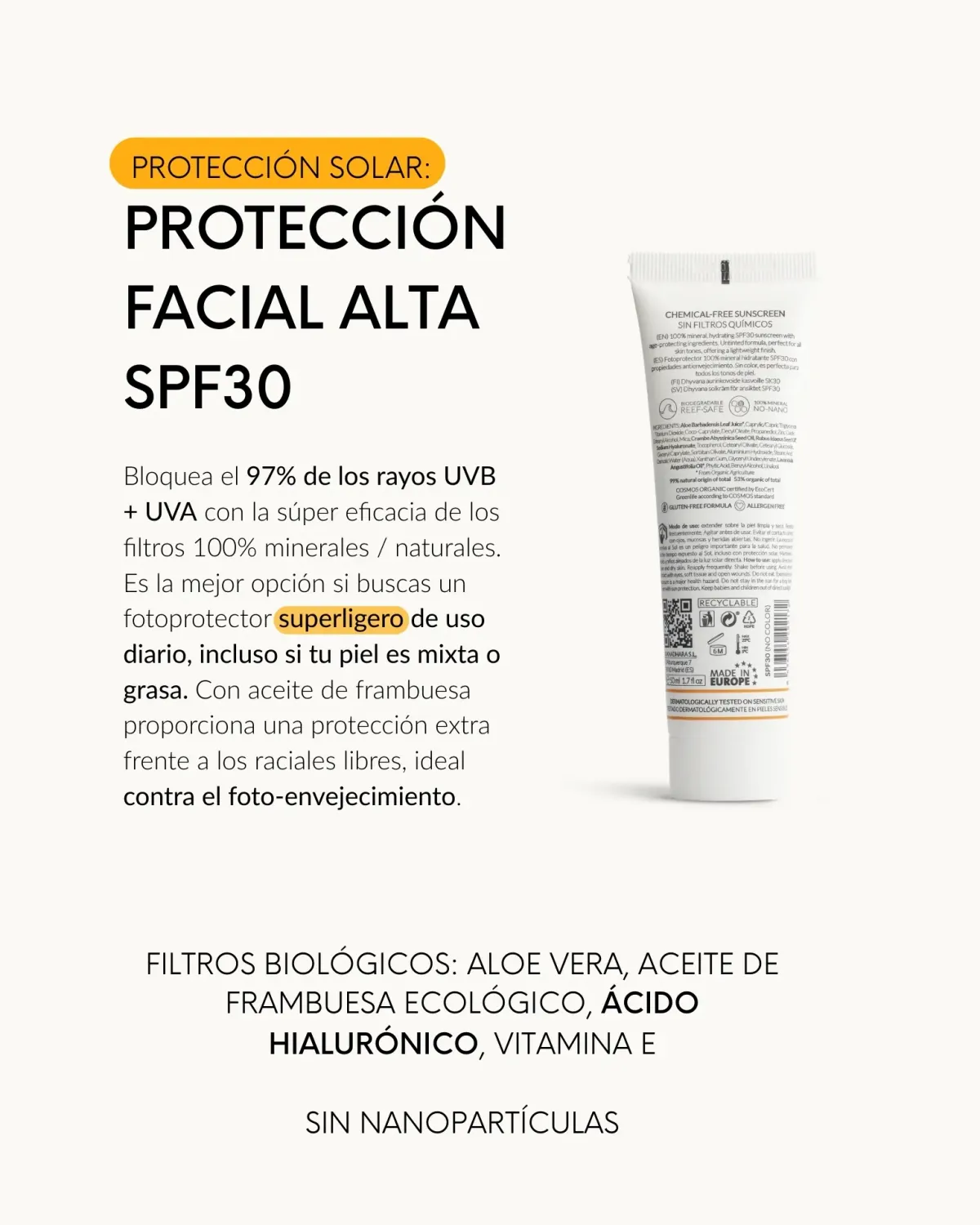 Dhyvana SPF30 Sun Sonnencreme ohne Farbe für empfindliche Haut