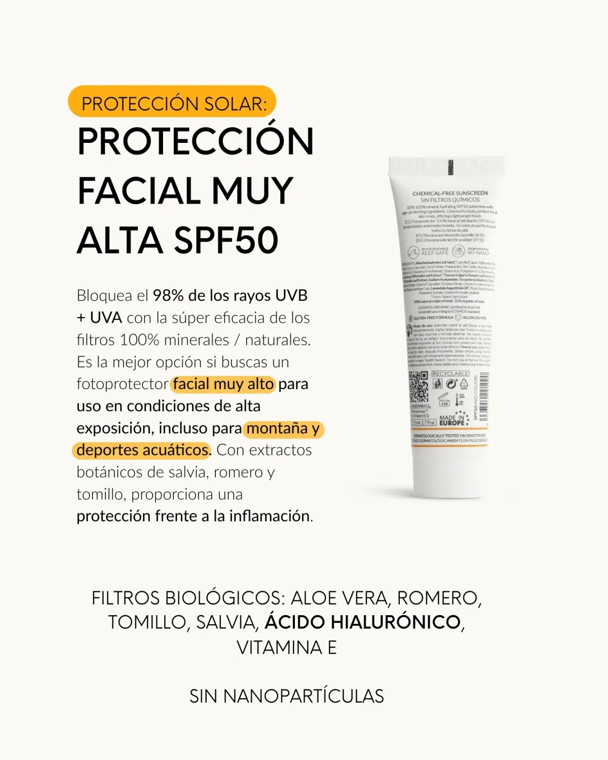 Dhyvana SPF50 SUN Sonnencreme ohne Farbe mineralisch sensibel